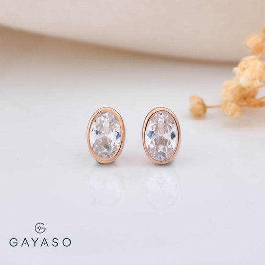 Oval solitare Rose Gold Plating Studs In Silver