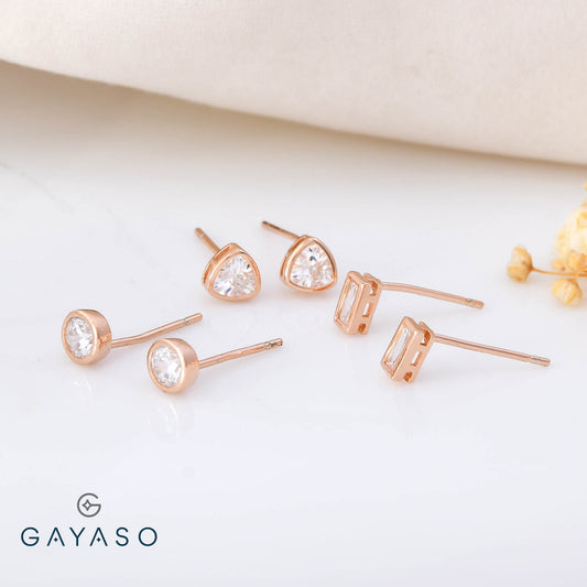 Three IN One Multi shape Solitare Studs In Silver