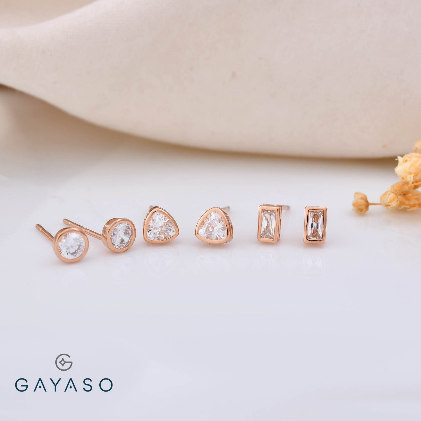 Three IN One Multi shape Solitare Studs In Silver