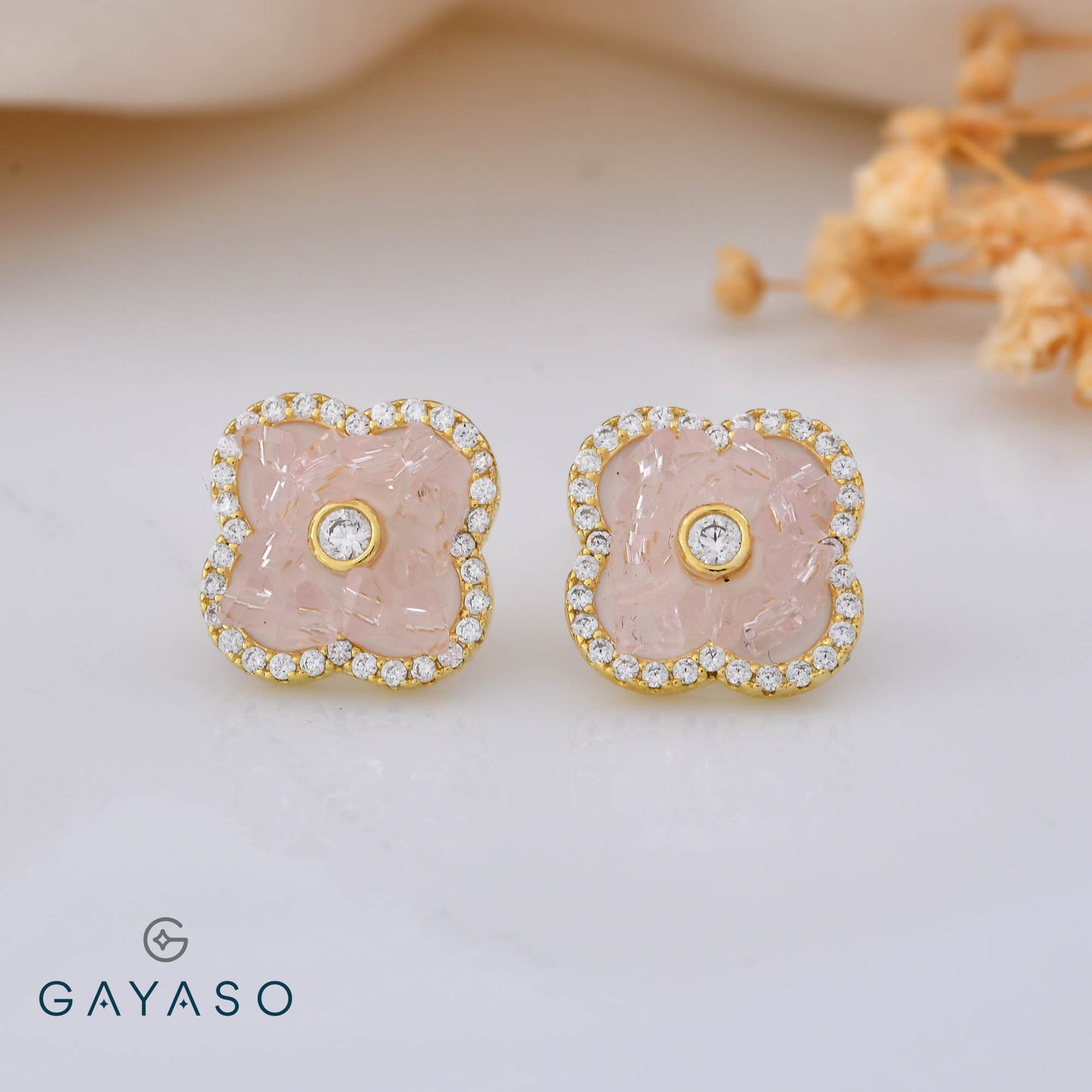 Four Petal Crystal Flower Studs In Silver
