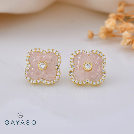 Four Petal Crystal Flower Studs In Silver