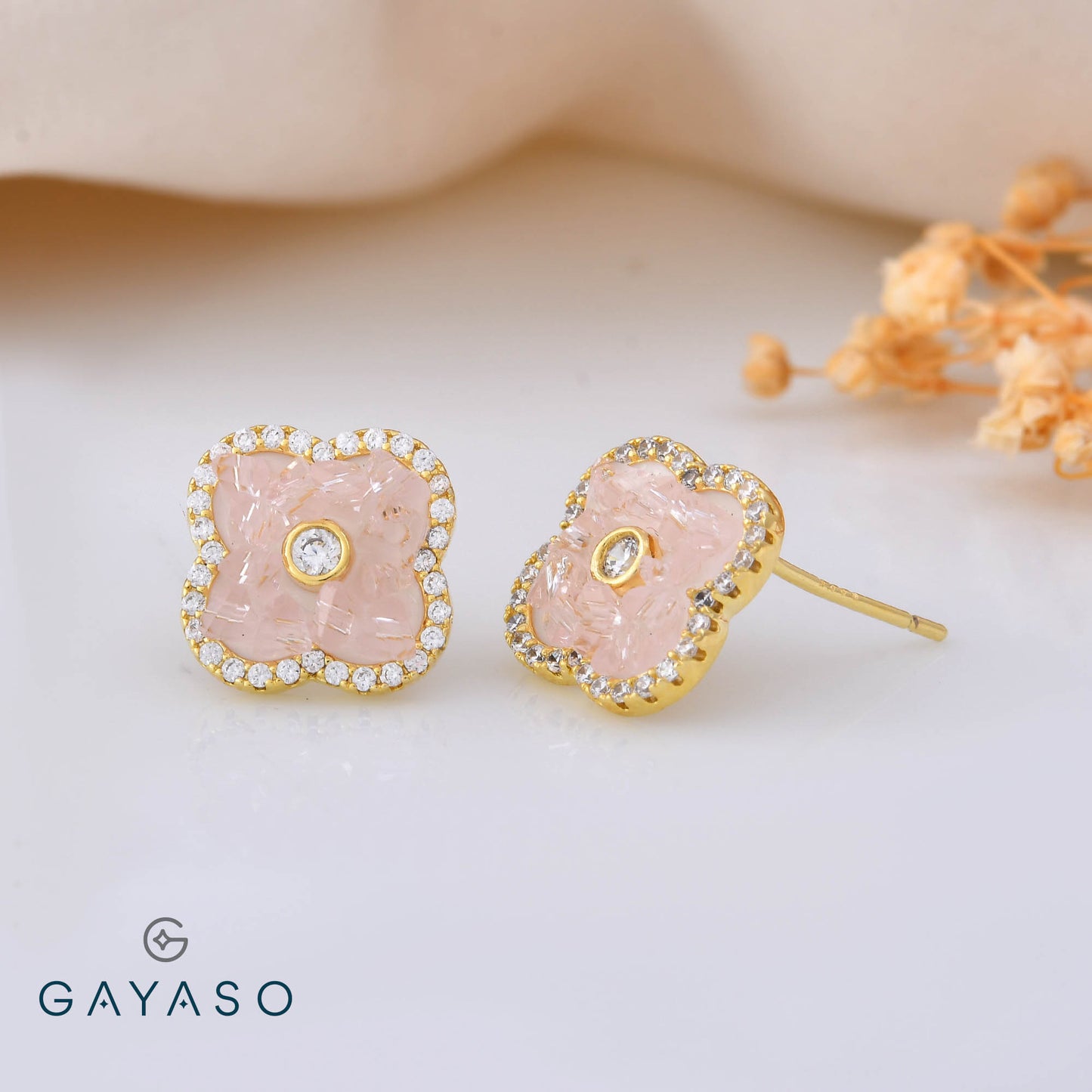 Four Petal Crystal Flower Studs In Silver