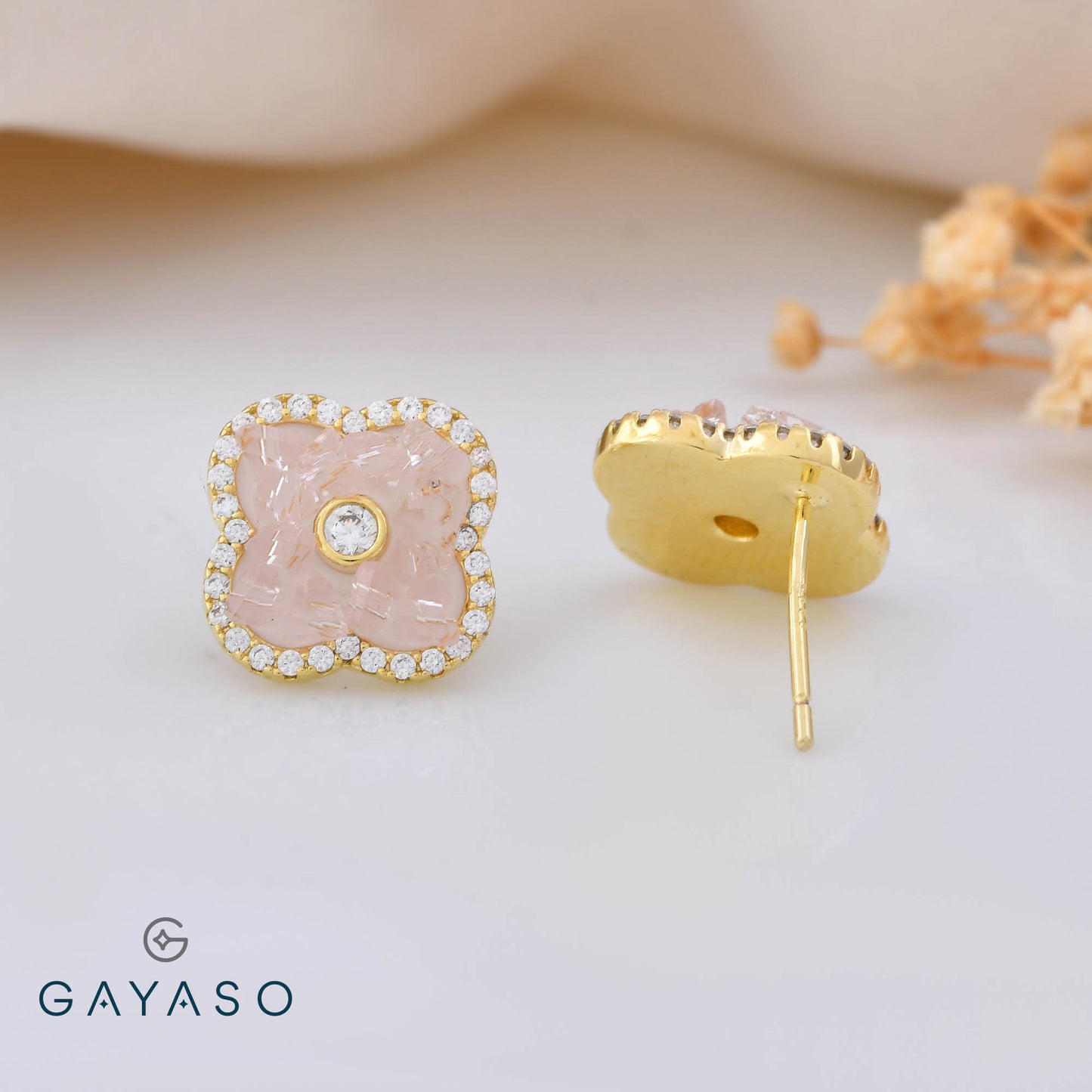 Four Petal Crystal Flower Studs In Silver