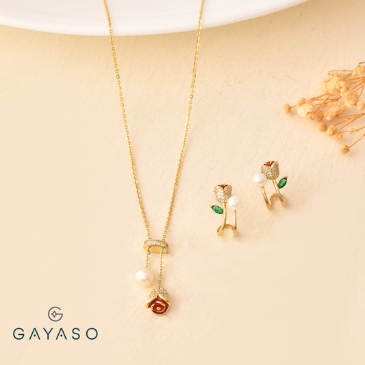Flower Blossom With Enamel Pendant Set