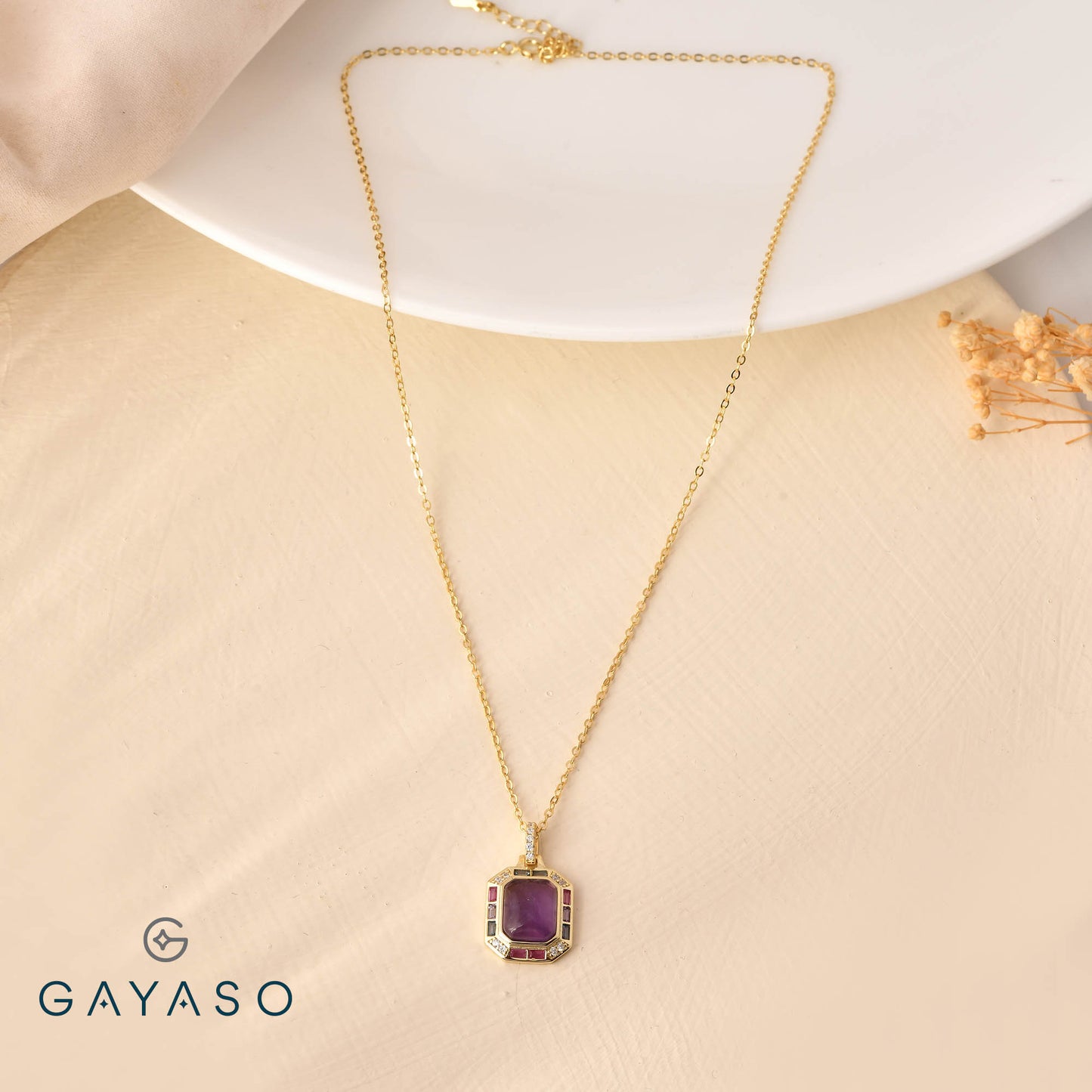 Purple Emerald Cut Pendant Set For Her