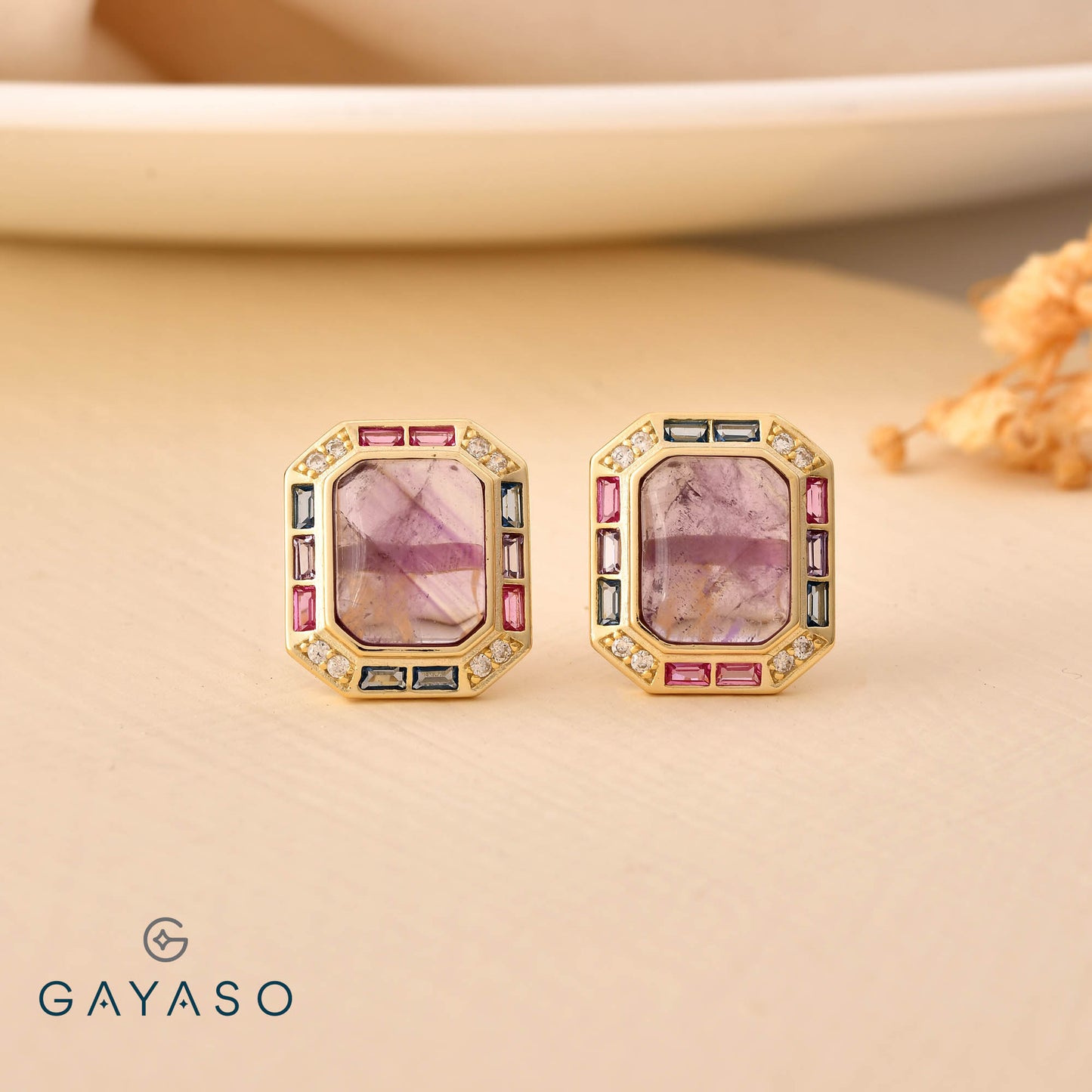 Purple Emerald Cut Pendant Set For Her