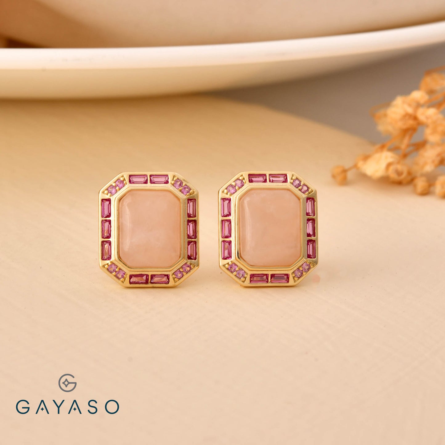 Pink Emerald Cut Pendant Set For Her