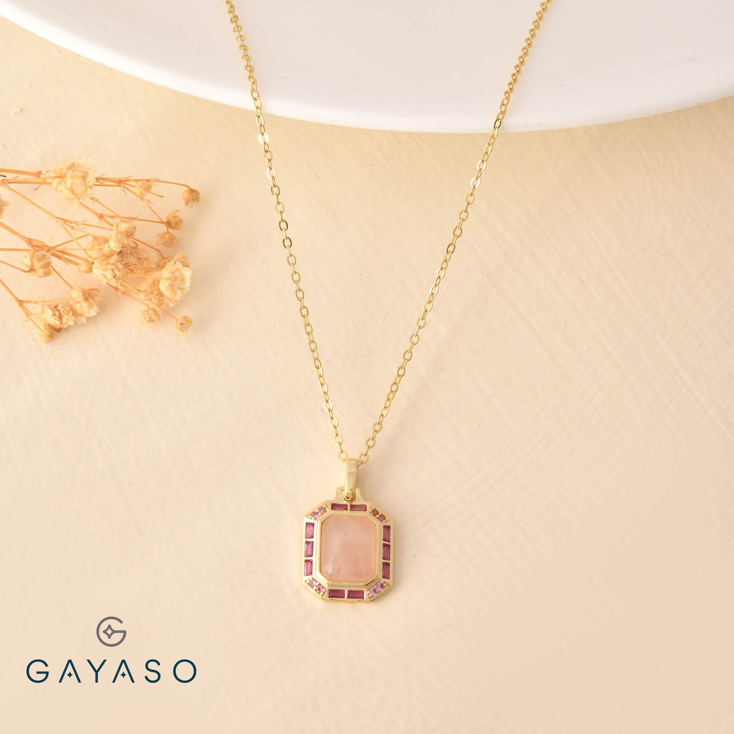 Pink Emerald Cut Pendant Set For Her