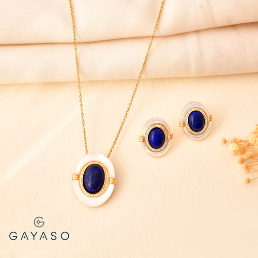 Far Size Oval Lapis Pendant Set For Her