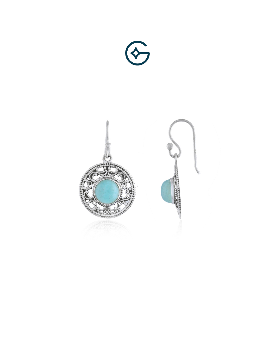 Open Filigree Round Gemstone Oxidised Silver Earrings