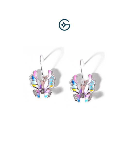Multi Enamel Butterfly Earrings In Silver